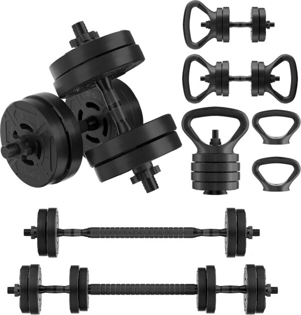 Multi-Functional Portable Changeable Dumbbell and Barbell Kettlebell Set with Adjustable Weights, 40LBS or 60LBS​ Sets, Multiple Styles