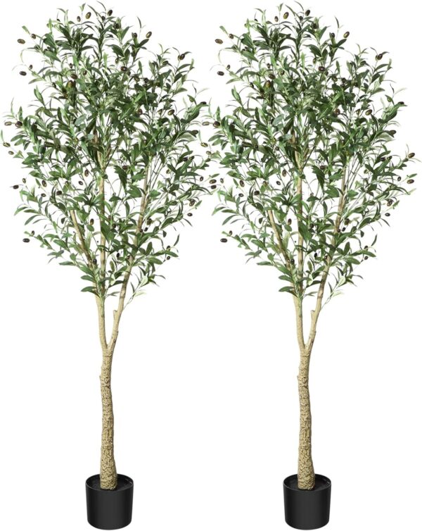 CROSOFMI Artificial Olive Tree Plant 6 Feet Fake Topiary Silk Tree, Perfect Faux Plants in Pot for Indoor Outdoor House Home Office Garden Modern Decoration Housewarming Gift,2Pack